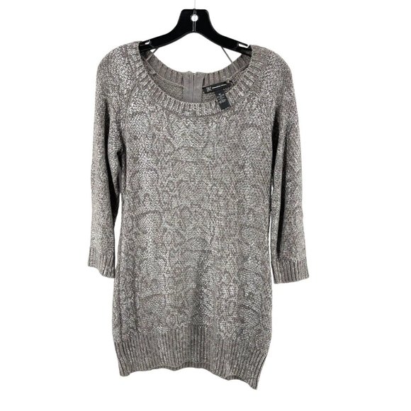 INC International Concepts Sweaters - INC Women's Metallic Gray Long Sleeve Knit Tunic Top Shirt Dress Size Medium